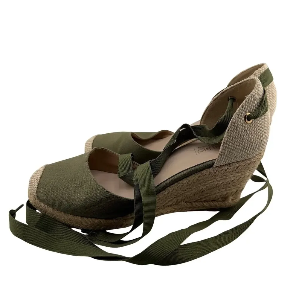 Catherine Malandrino Boho Kittley Green Espadrille Wedge Sandals Size 9 Shoes